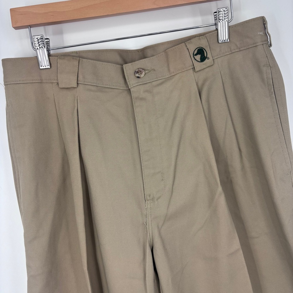 VTG Deadstock Duck Head Pleated Chino Pants Mens‎ 32x34 Khaki *IRREGULAR FLAWS